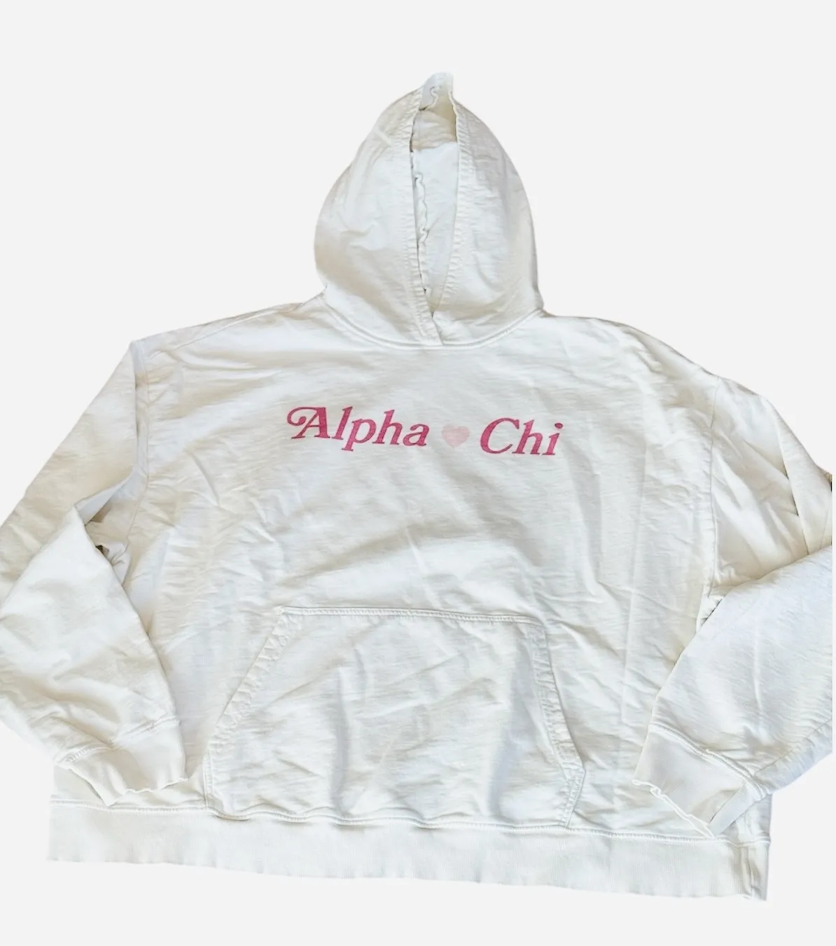 Alpha Chi Omega White Hoodie Sweatshirt Pink Lightweight Oversized XL - Image 1
