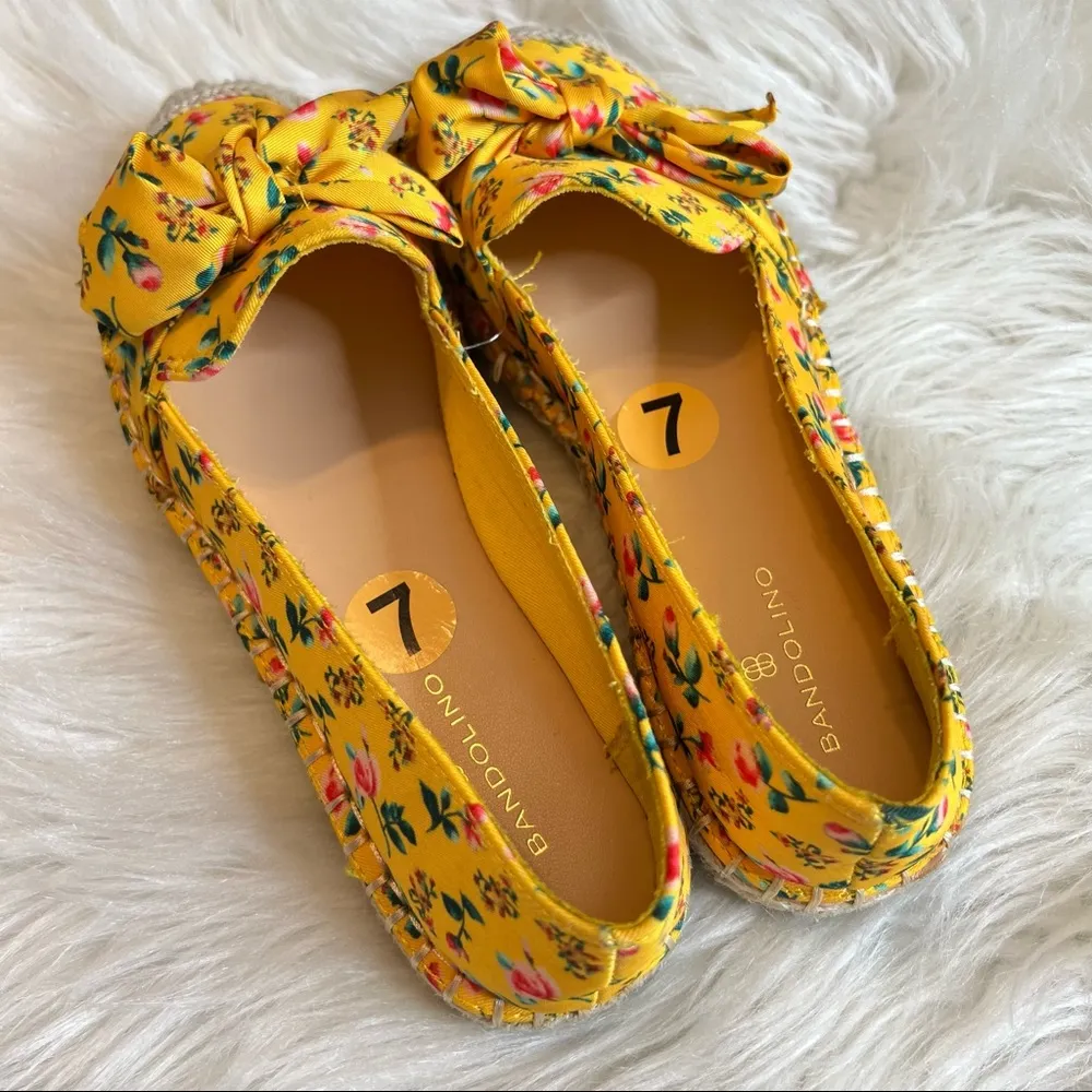 Bandolino Floral Espadrille Shoes with Bow size 7.5M NWOT Yellow Pink Summer - Image 4