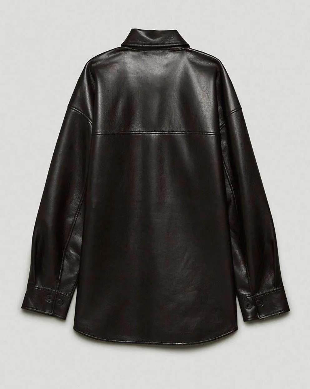 Aritzia Black Leather Pelli Shirt Jacket - Image 4