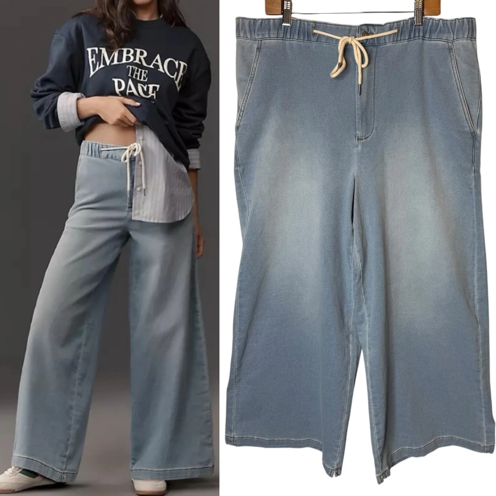 Pilcro Denim-Knit Pull-On High-Rise Wide-Leg Jeans size XL - Image 2