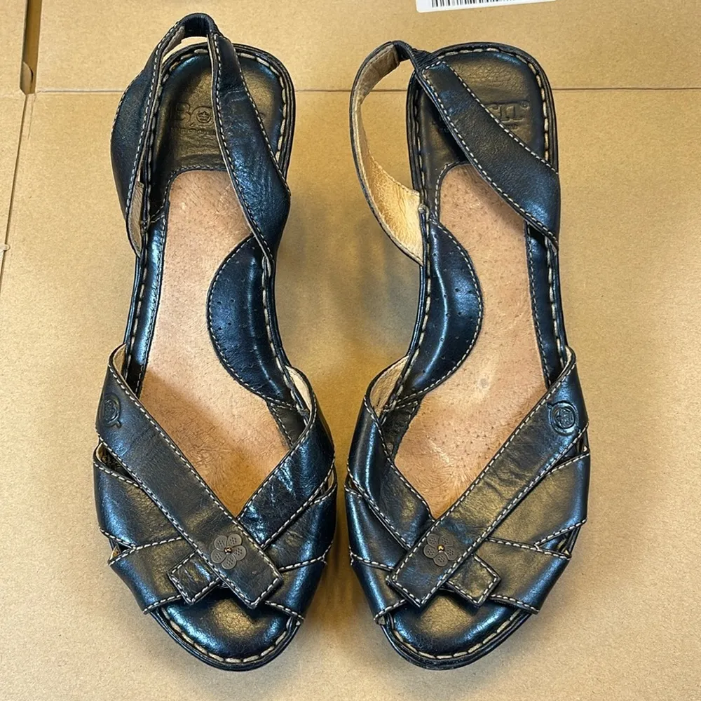 Women's Born Black Leather Kitten Heel 3 Slingback Open Toe Sandals Heels Size 7 - Image 2