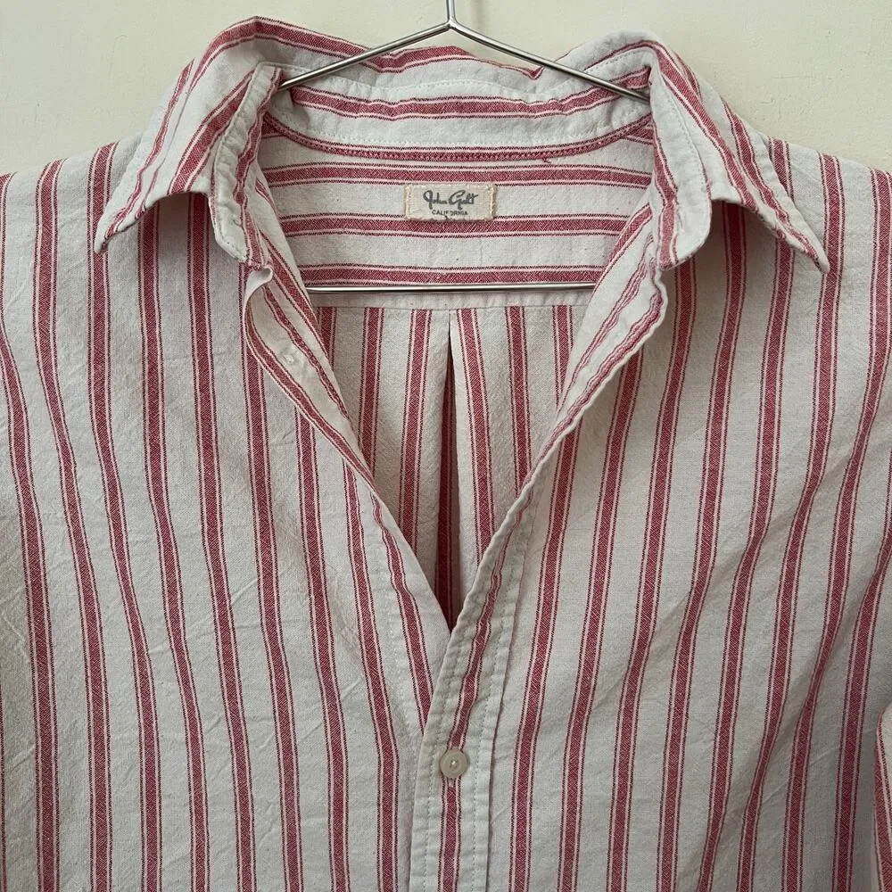 John Galt Women's White Red Stripe Button Down Shirt Size M - Image 3