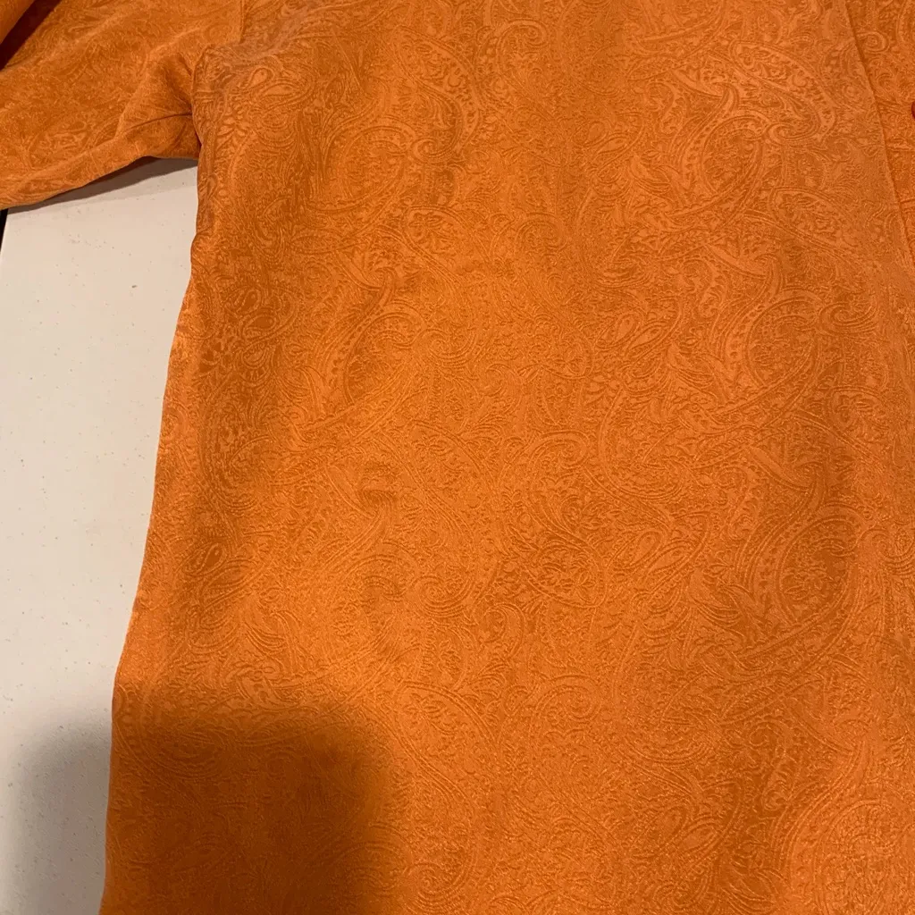 Vintage Marni West Silk Women’s Medium Orange Paisley Button - Image 6