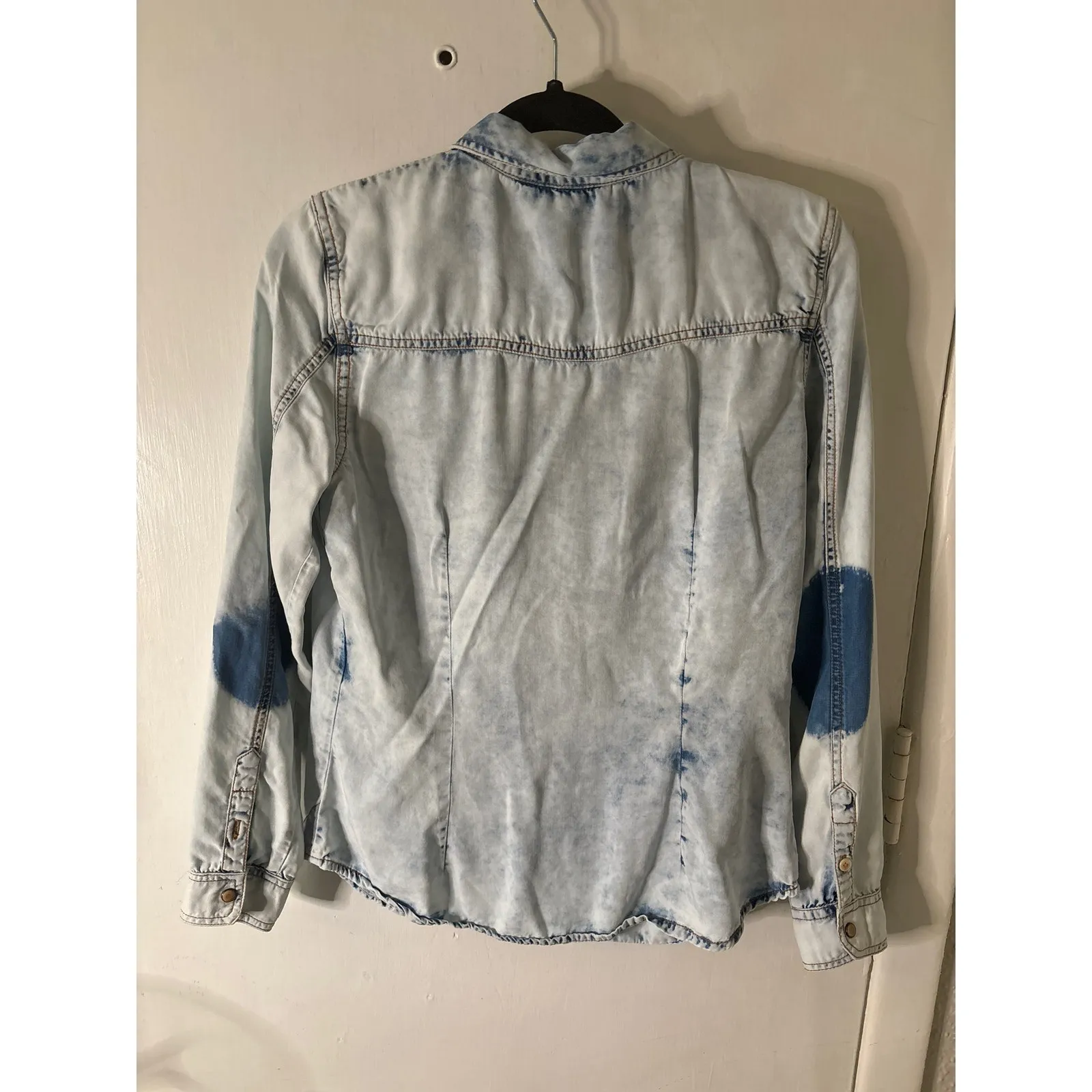 Zara Trafaluc Light Shaded Acid Wash Long Sleeve Shirt L 80s Country Rocker Blue Size L - Image 6