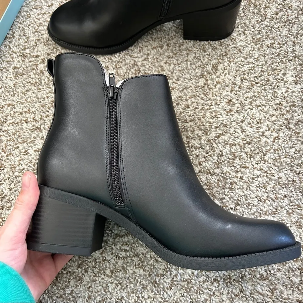 Black Ankle Boots Round Toe Low Chunky Block Heel Non - Image 8