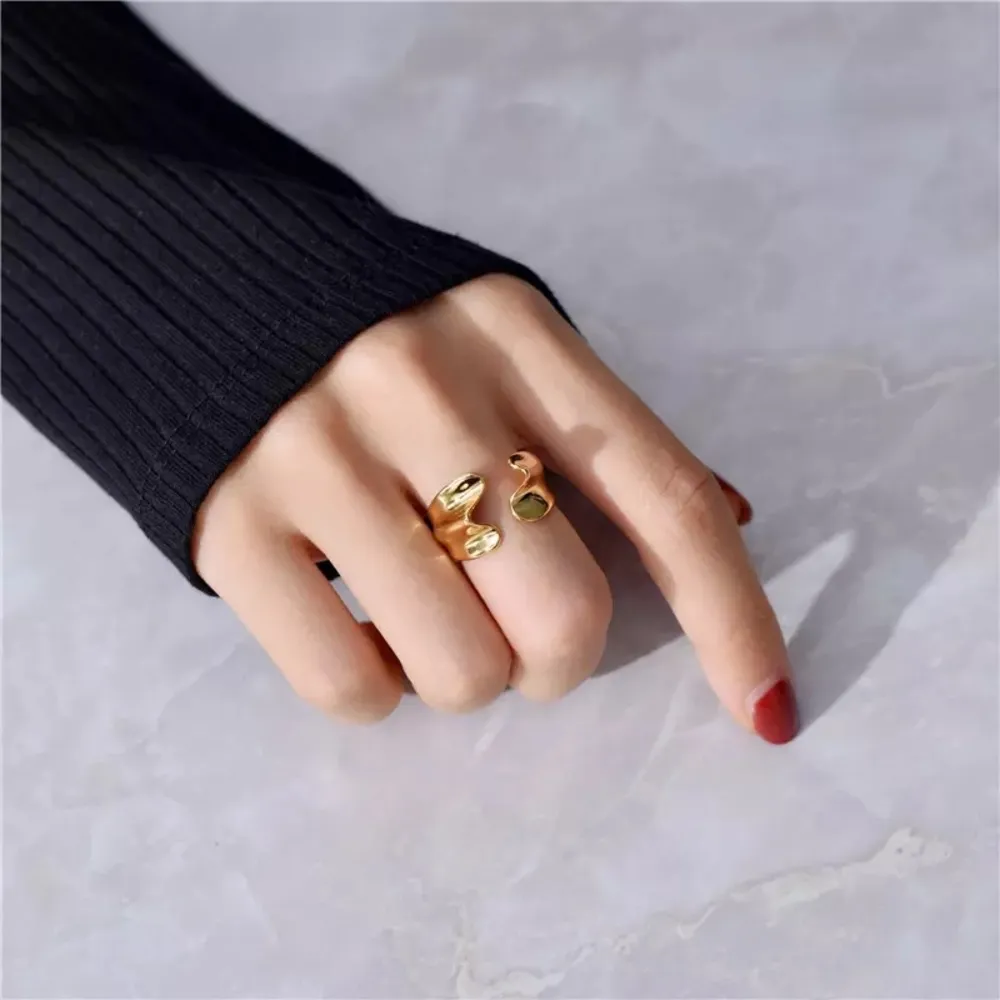 Korean Vintage Geometric Gold Open Ring - Image 3