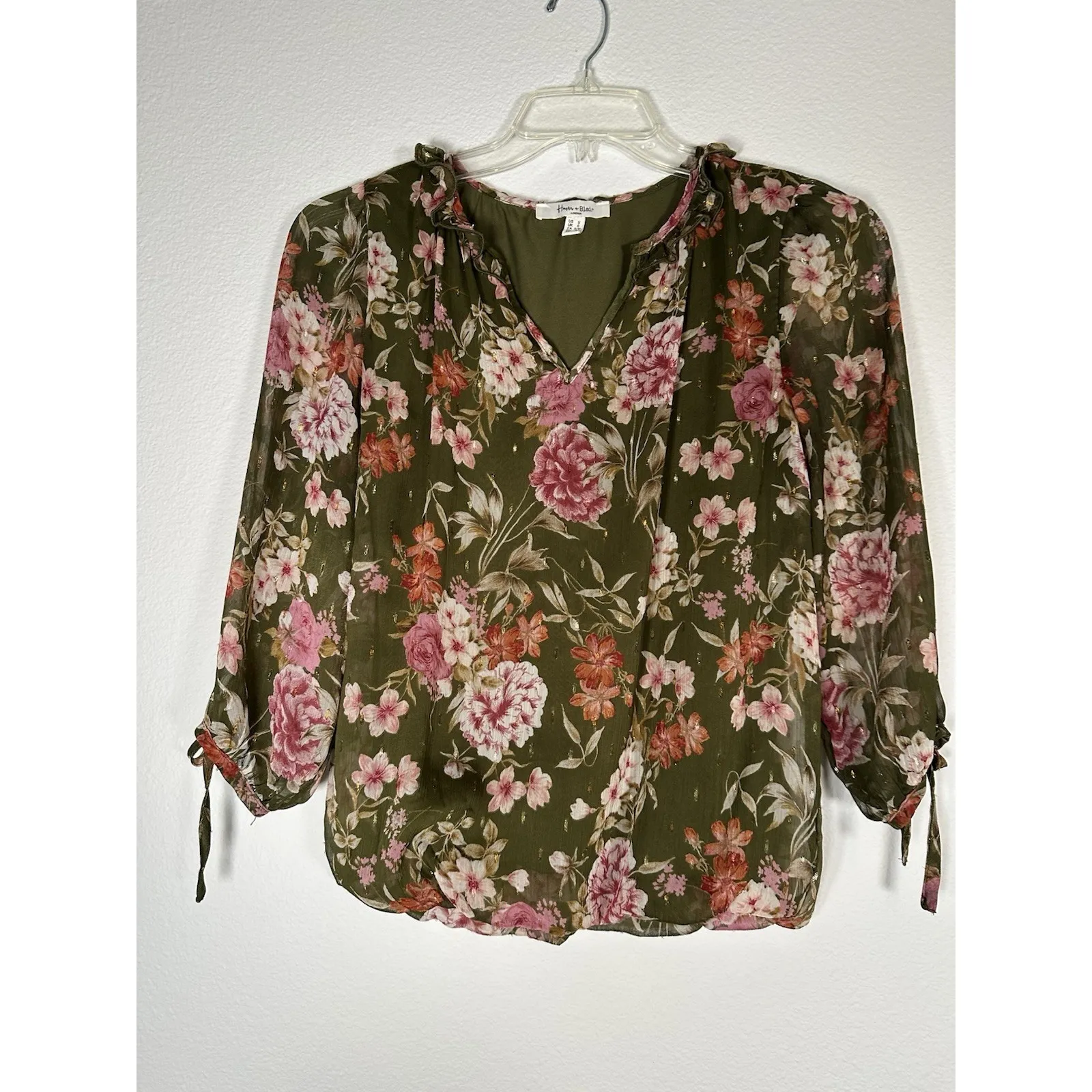 Haver & Blair London Ruffleneck Floral Blouse Top, Small - Image 4