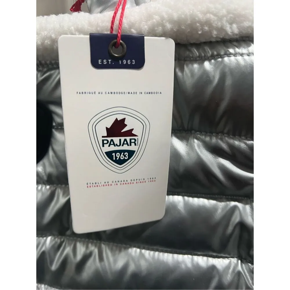 PAJAR Quilted Tote Bag Faux Fur Trim Black Shoulder Purse Winter Style Silver - Image 6