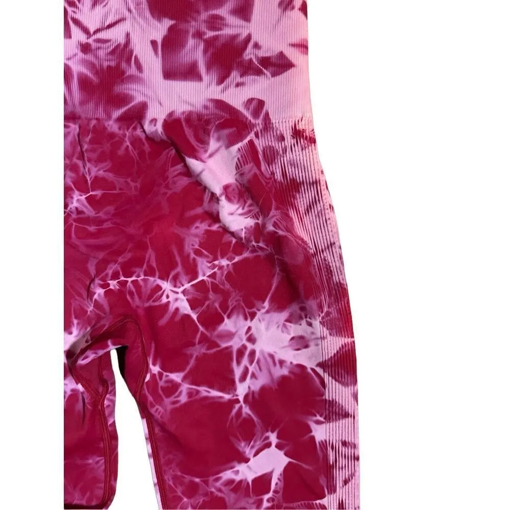 Aoxjox womens red pink marbled tie dye athletic leggings sz Small - Image 6