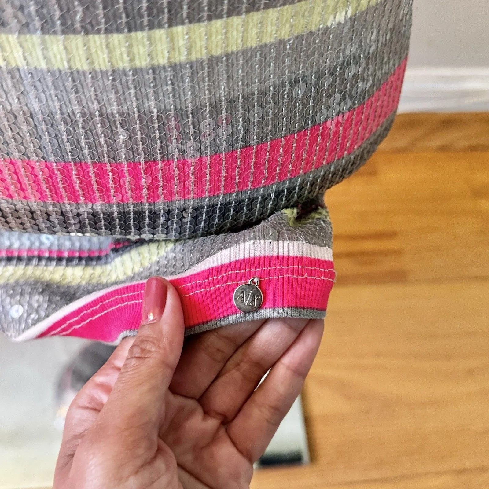 Armani Exchange A|X Women’s Sequin Tank Top 90s Y2K Multicolor Gray Pink Size M - Image 6