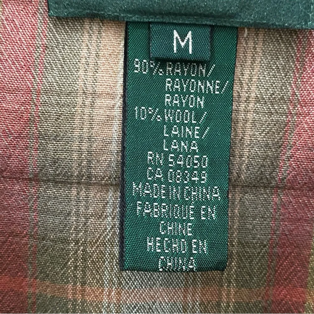 Vintage LAUREN Ralph Lauren Rayon/Wool Blend Plaid Button Down Shirt Size M Tan Size M - Image 9