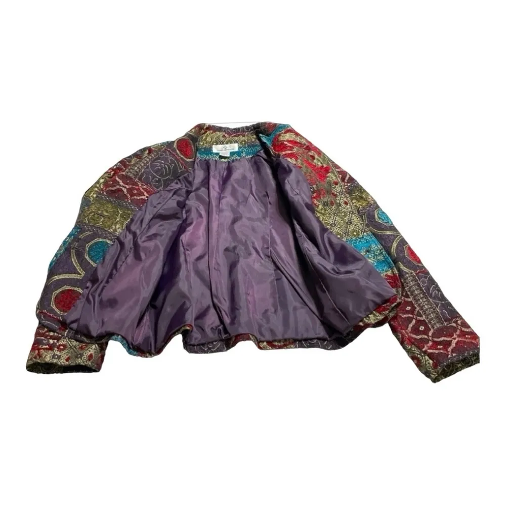 Erin London Vintage 1990's Floral Carpet Bag Tapestry Jacket Size M Red Size M - Image 8