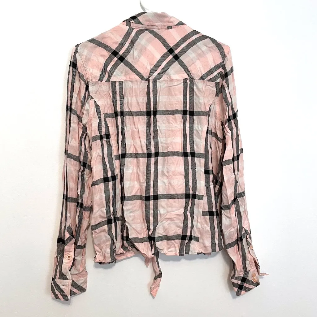 TORRID 1 Plus Size Taylor Plaid Tie Front Slim Fit Twill Shirt Baby Pink Flannel - Image 11