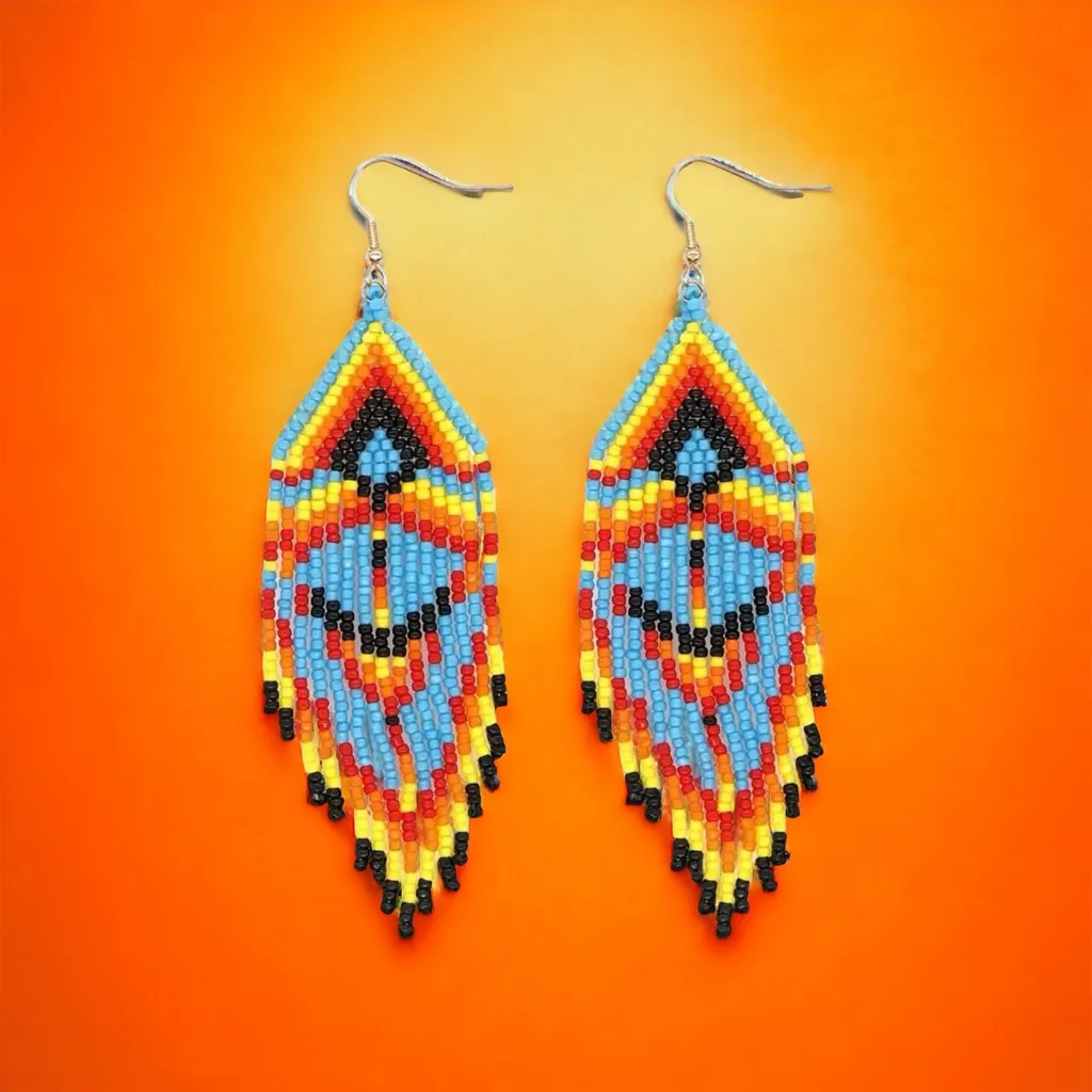 1 Pair Multicolor Bohemian Beaded Tassel Earrings Ethnic Tribal‎ Style Blue - Image 5