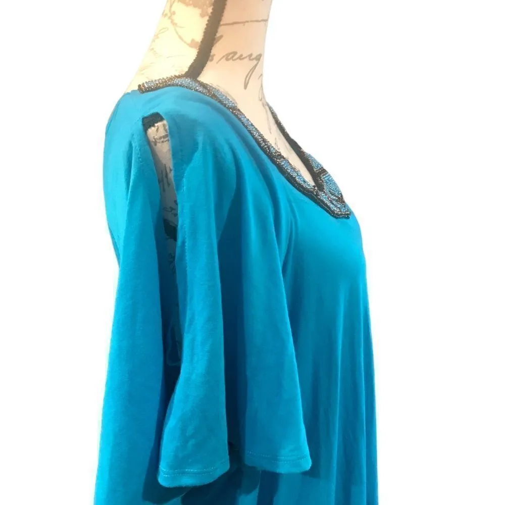 Faded Glory Blue Cold Shoulder Short Sleeve 3X 22W/24W - Image 3