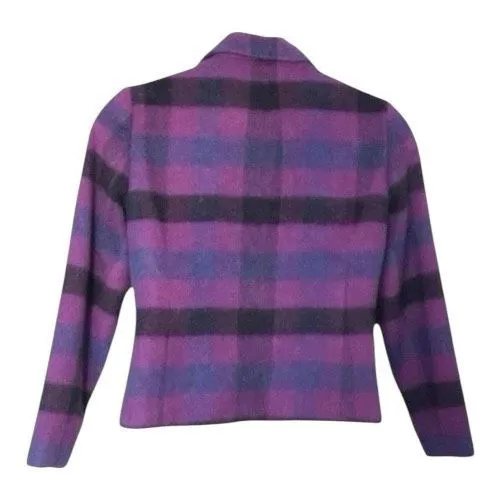 Dressbarn  Vintage Women Purple Plaid Retro Jacket Blazer Size 12 Wool Blend - Image 3