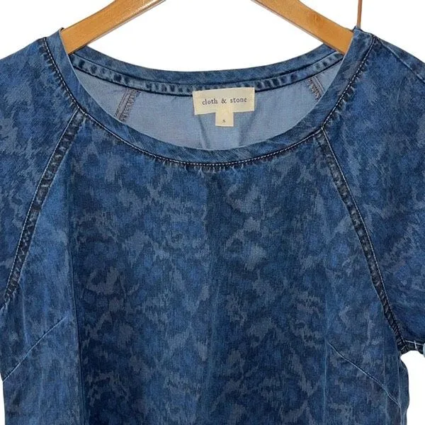 Cloth & Stone‎ Womens Raglan Short Sleeve Chambray Pullover Blouse Blue Small - Image 2