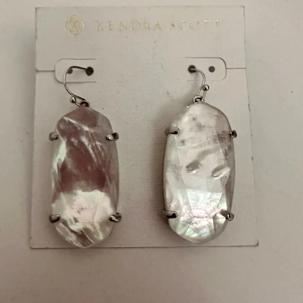 Kendra Scott Esme Ivory Mother of Pearl Dangly Earrings Silver Frame NEW - Image 5