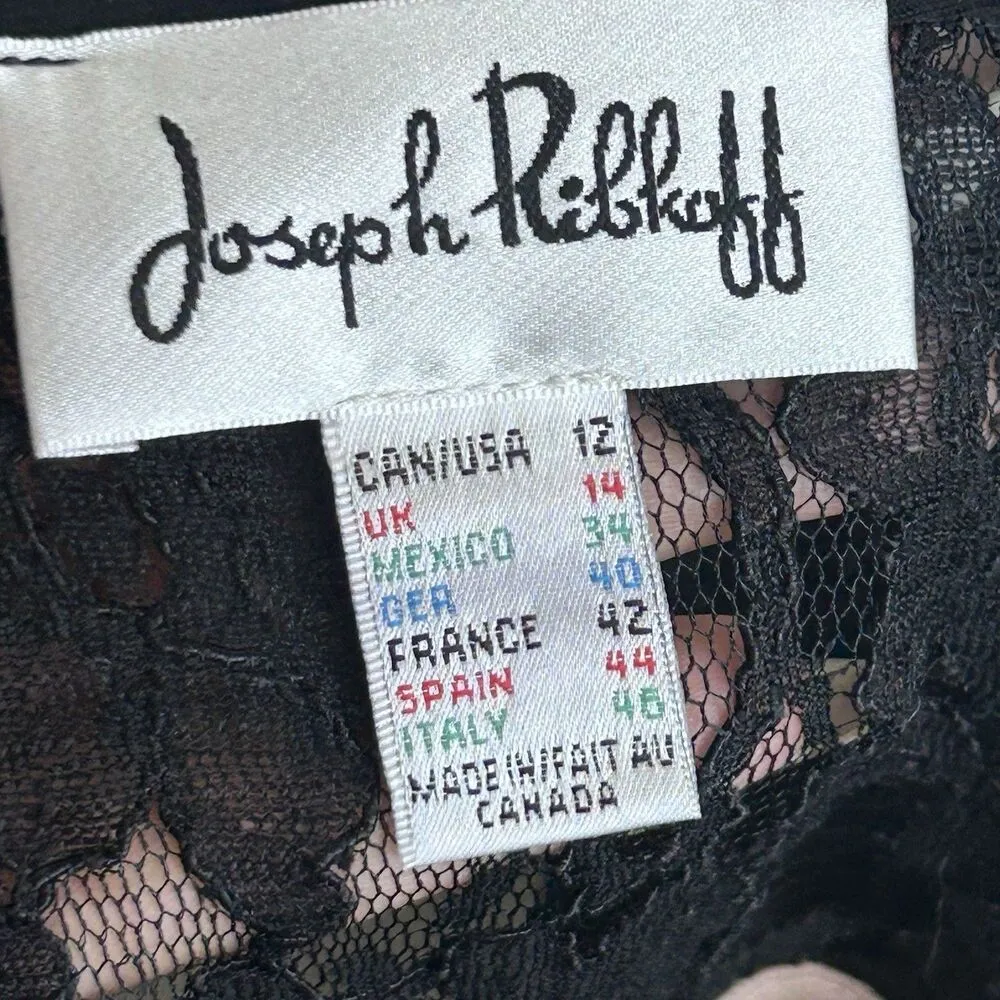 Joseph Ribkoff Size 12 Black Lace Panel Fit & Flare Dress Short Sleeve Cocktail - Image 10