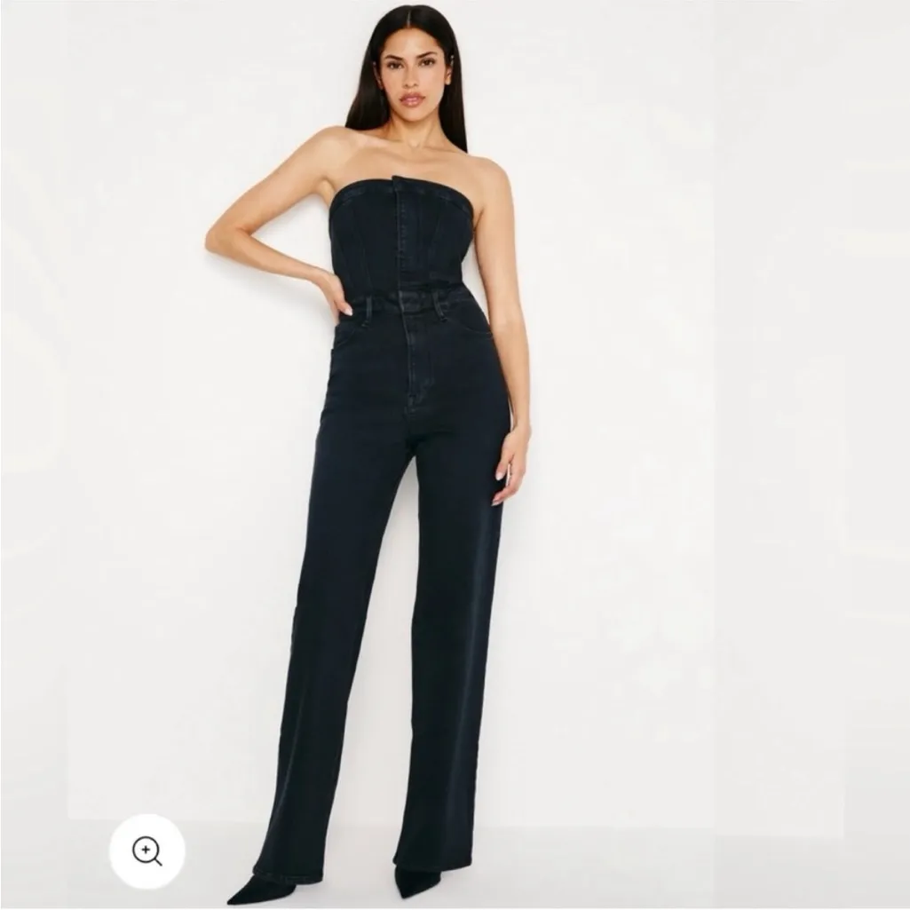 Good American Black Denim Jumpsuit medium - Image 2