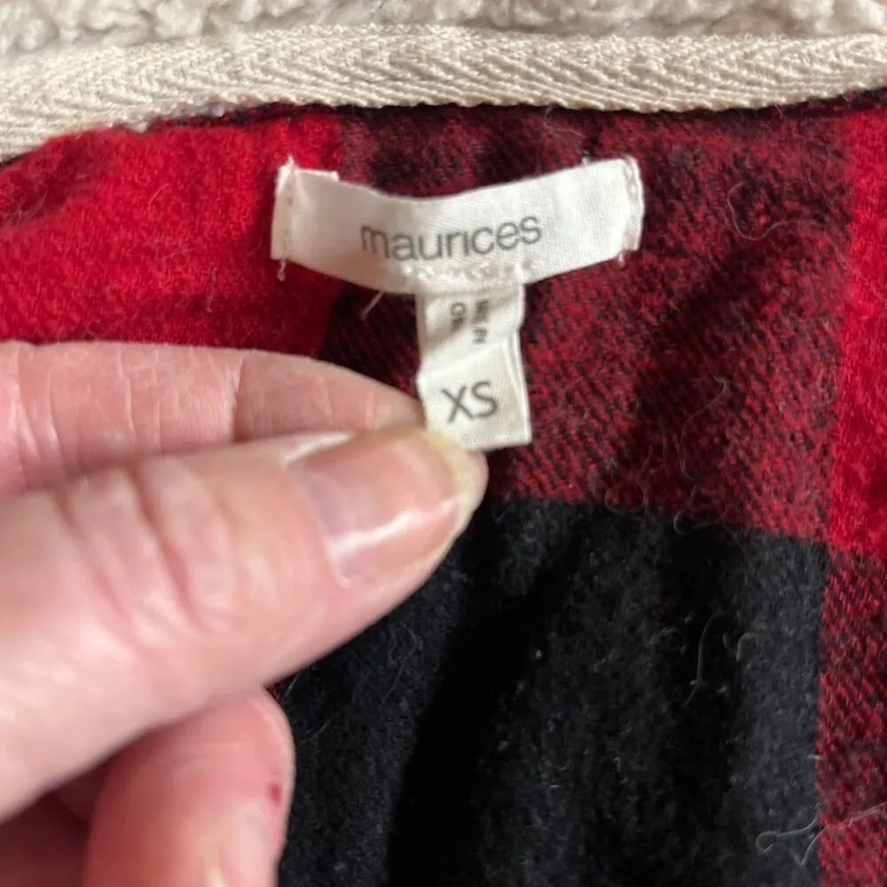 Maurices Buffalo Plaid Button Up Sherpa Hood Womens XSmall - Image 8