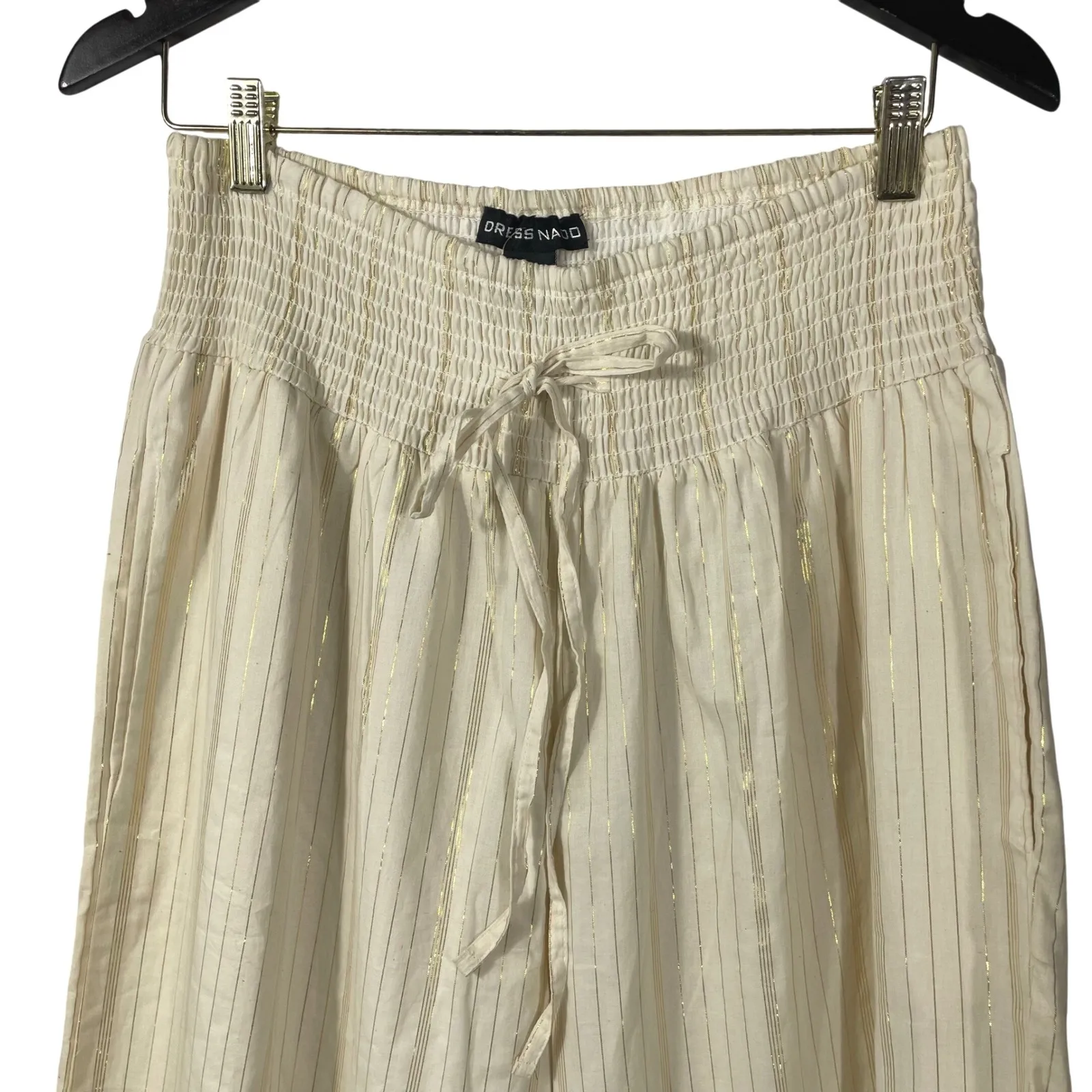 Dress Naoo Gold Stripe Wide Leg Palazzo Pants Crochet Lace Hem‎ Cotton Boho L Size L - Image 2