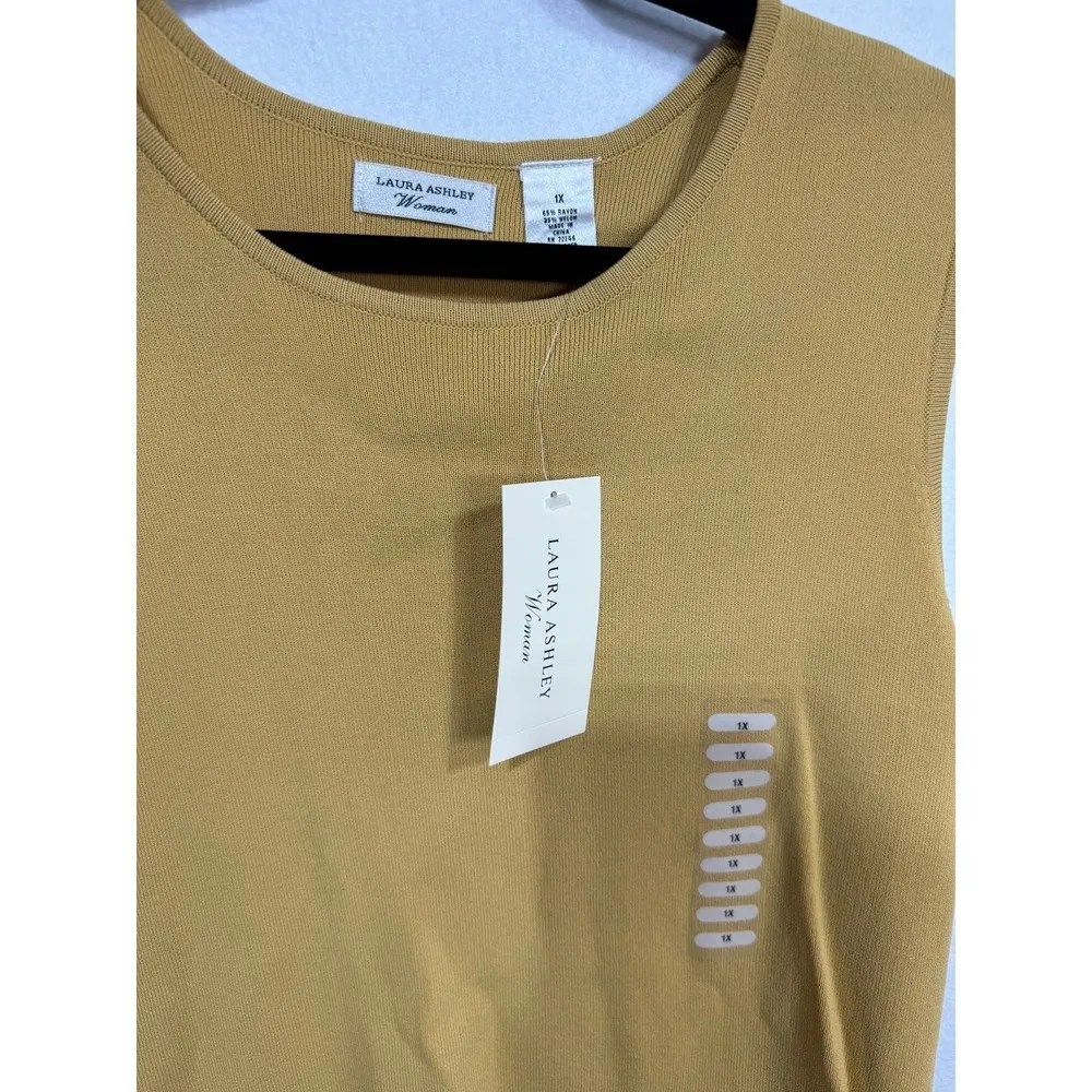 Laura Ashley Goldenrod Yellow Solid Sleeveless Crewneck Tank Top Size 1X New‎ - Image 4