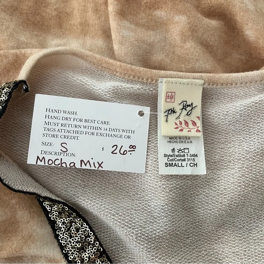 NWT, 7th Ray V-Neck Long Sleeve Sweater, Mocha Tie Dye, Sz S - Image 8