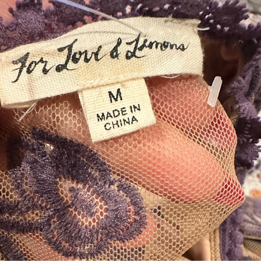 FOR LOVE & LEMONS TEMECULA MESH PURPLE NUDE MAXI LONG SLEEVE EMBROIDERED DRESS M - Image 7