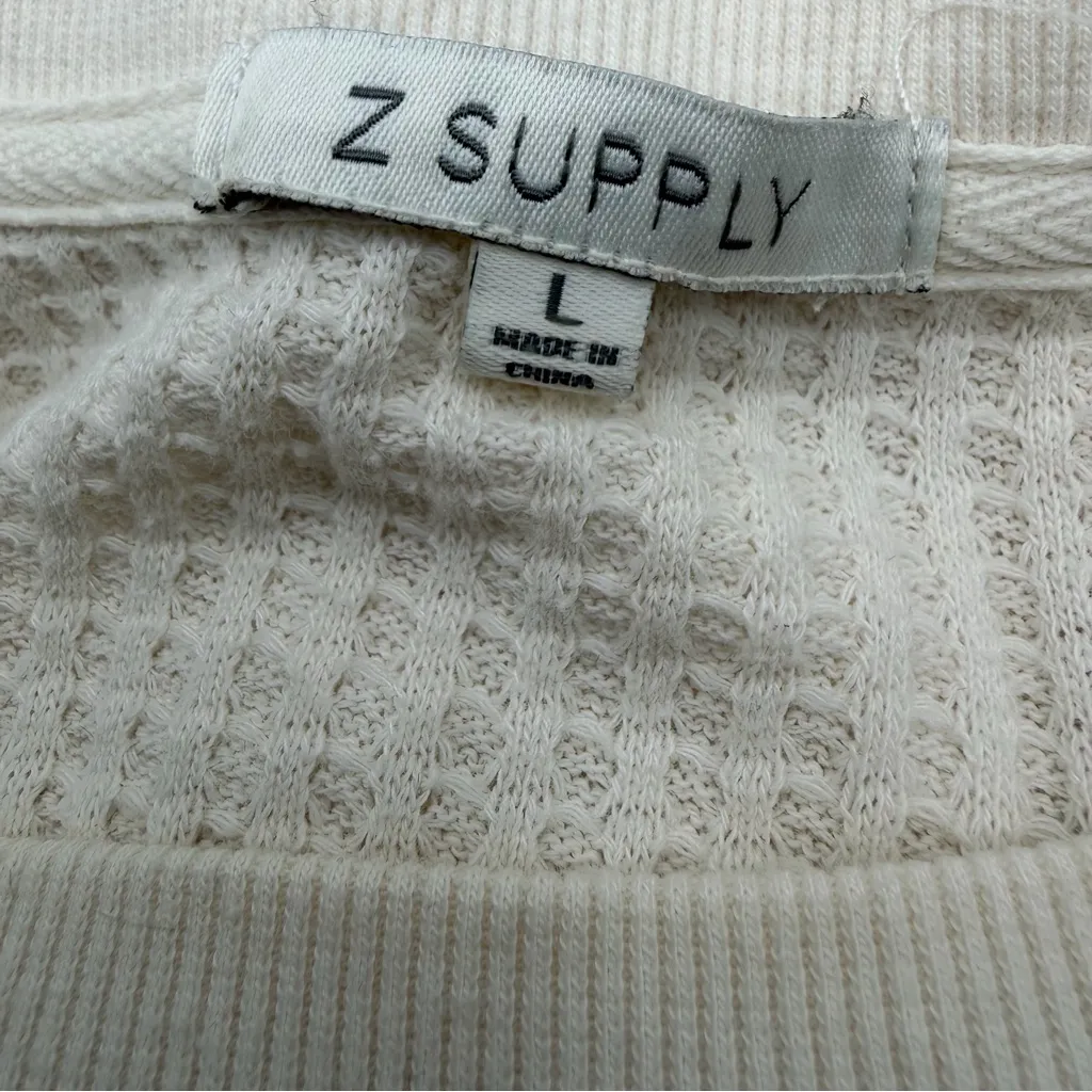 Z Supply  Women's Claire Waffle Long Sleeve Pullover Sweatshirt cream size Large - Image 8