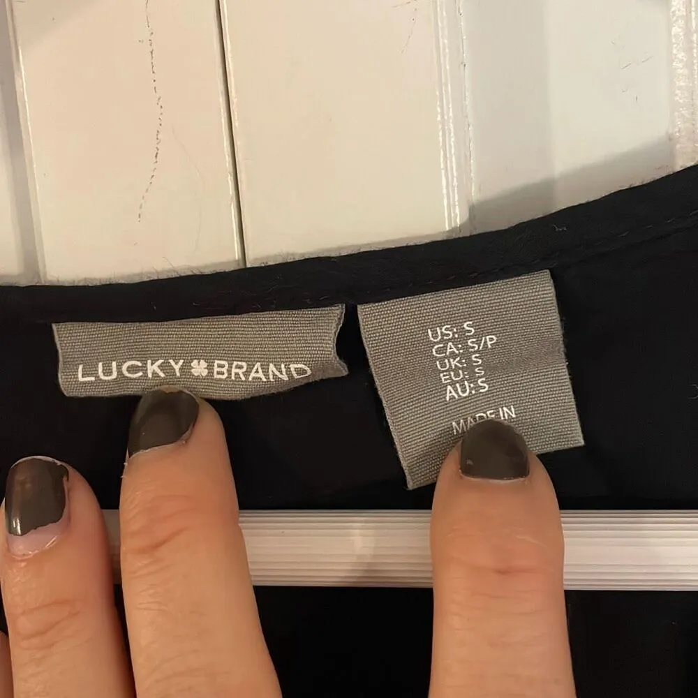 Lucky Brand black and white embroidered tiered midi dress small - Image 6