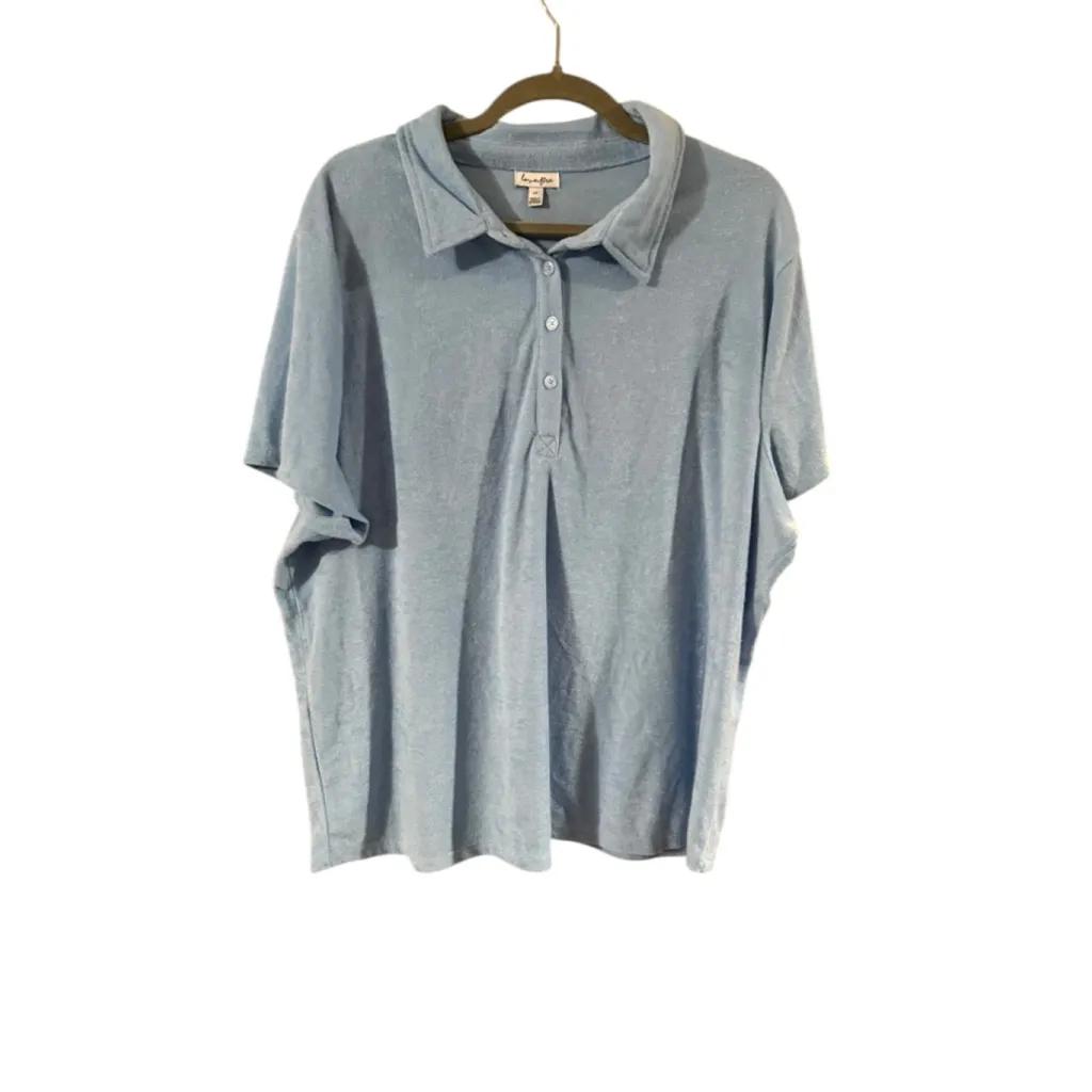 Women's Love Fire Light Blue Short Sleeve Polo Shirt Plus Size 2X - Image 2