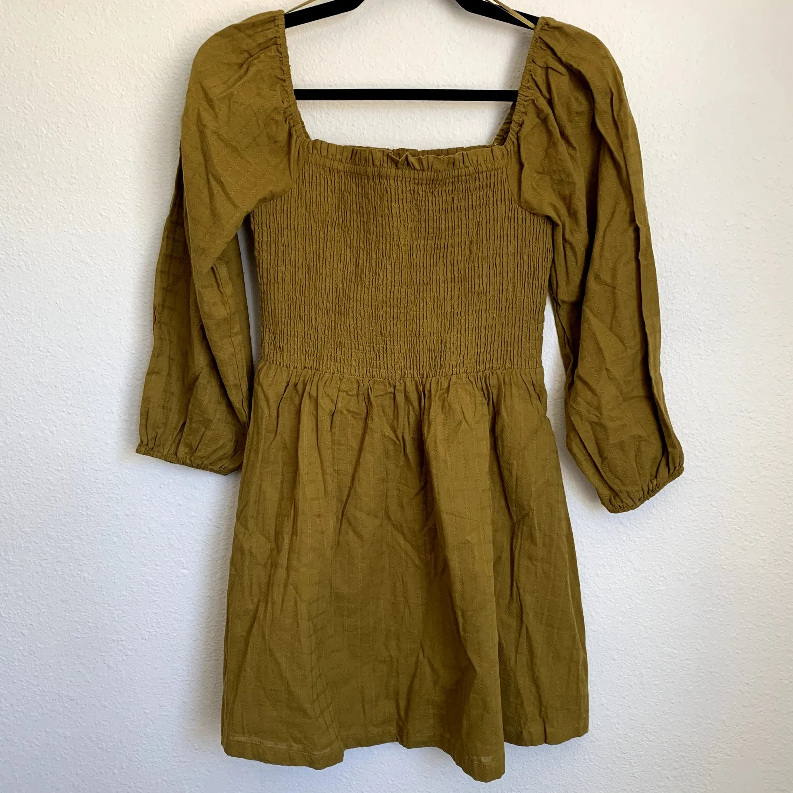 NWT Lost + Wander Sz XS 100% Cotton Smocked Bodice Mini Dress Mustard Yellow - Image 4