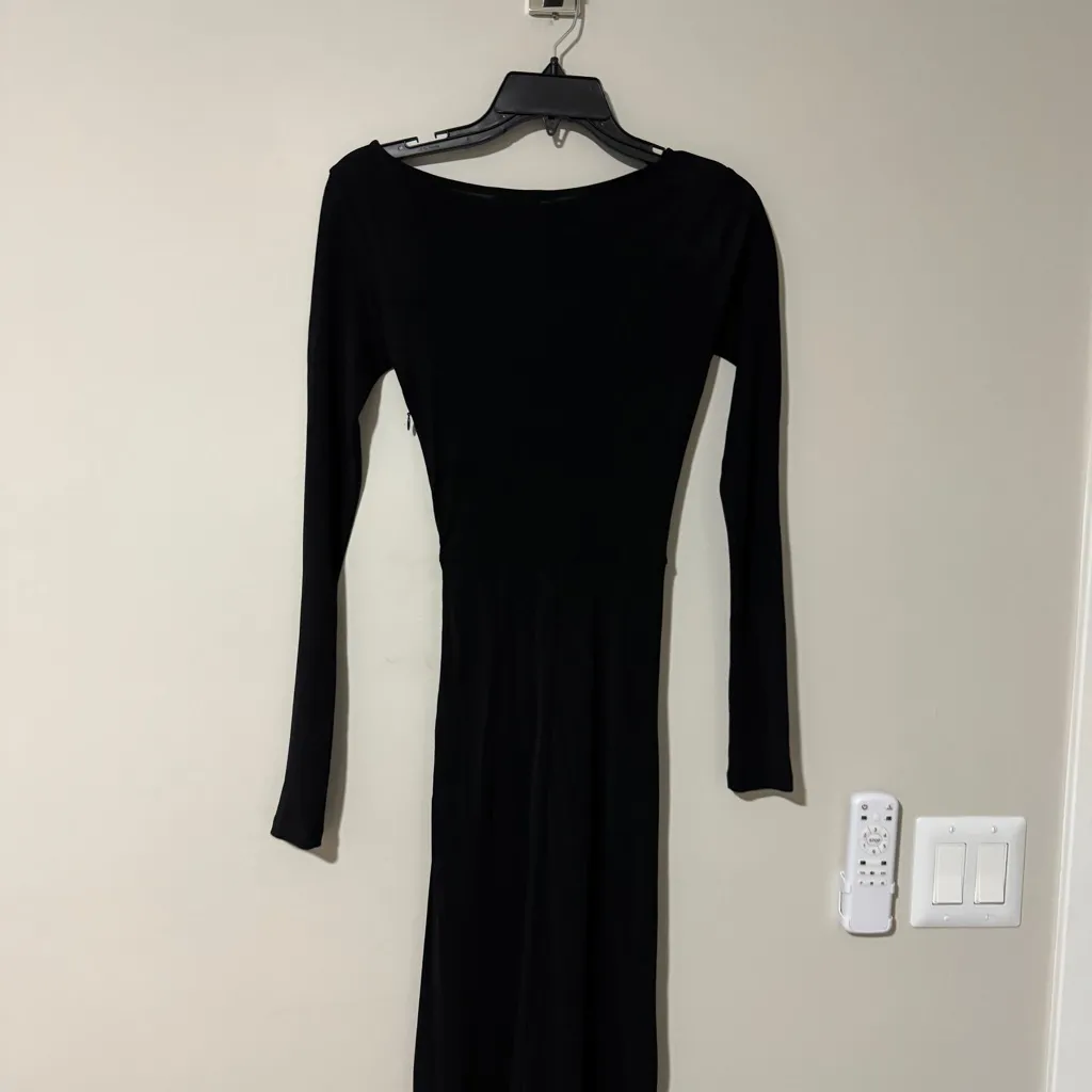 STAUD Gres Draped Midi Dress Size XS Black Long Sleeve - Image 7