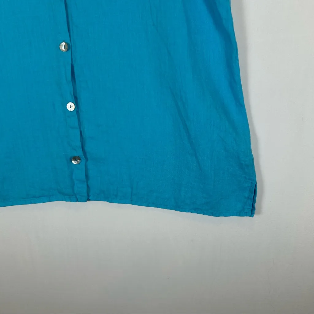 Flax Women's Blue Linen Collared Button‎ Front Sleeveless Tank Top Large - Image 7