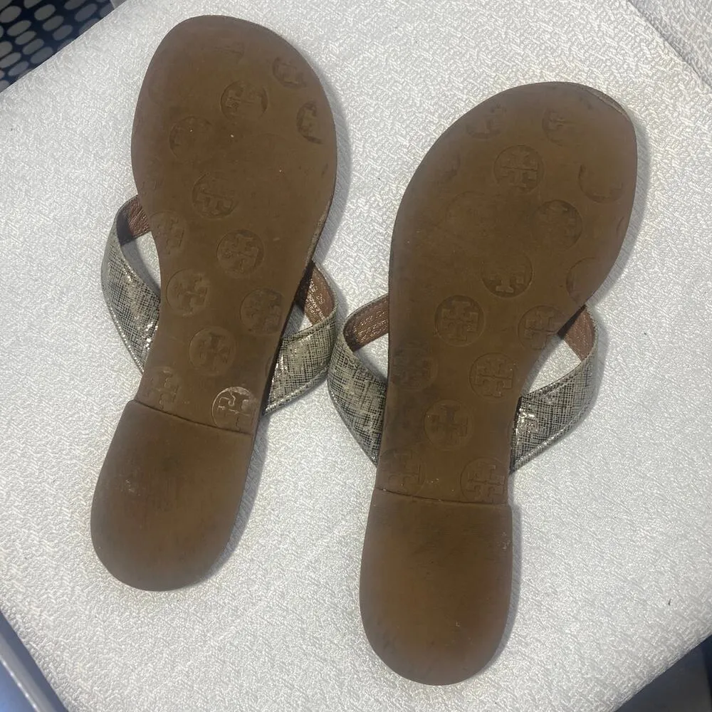 Tory Burch Gold Leather Flip Flop Sandals women sz 6 - Image 6