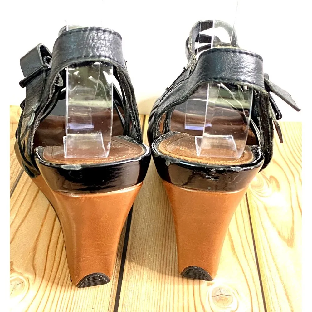 Kenneth Cole Reaction Woven Black Leather Strappy Wedge Sandal Women's 6.5 - Image 4