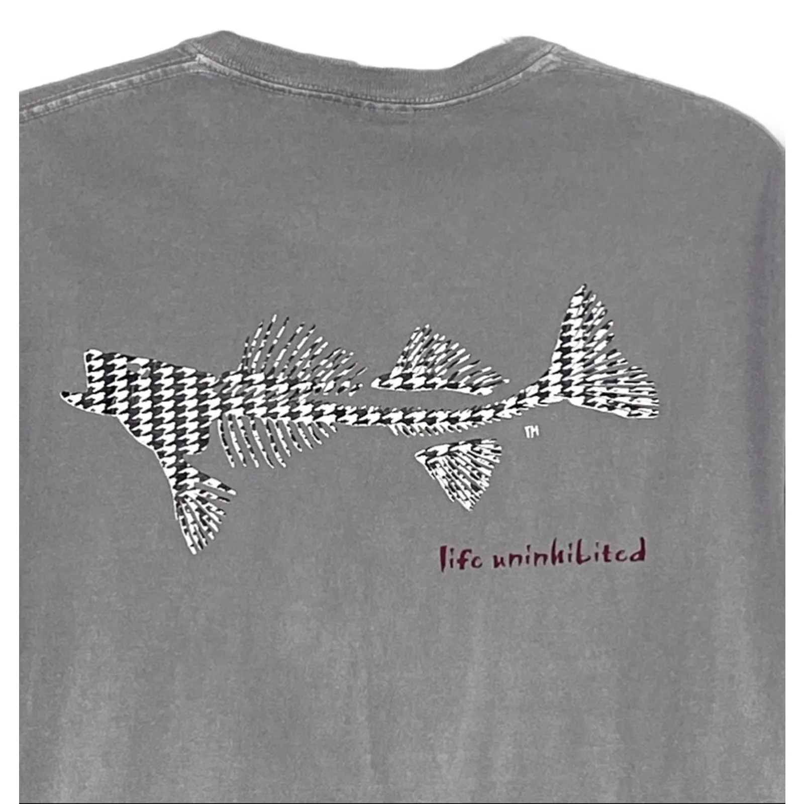 Coastal Cotton life uninhibited houndstooth fish skeleton tshirt Gray Size M - Image 6