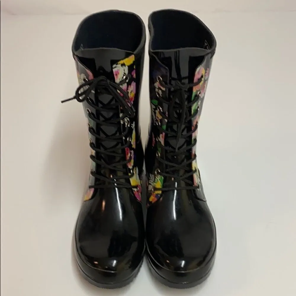 Roma Epaga' Floral Rain Boot size 8 Black - Image 4