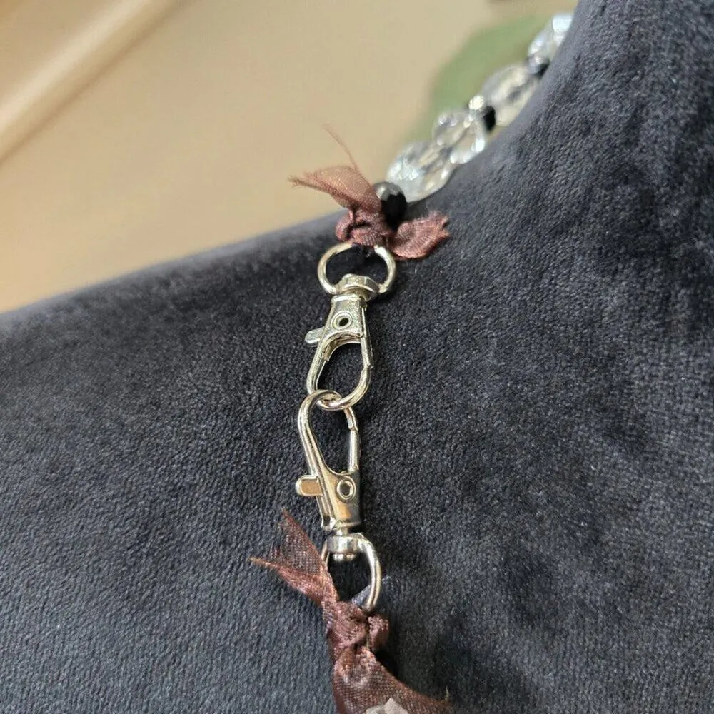 Women's Black & Clear Faceted Crystal Beaded Single Strand Collar Bib Necklace - Image 6