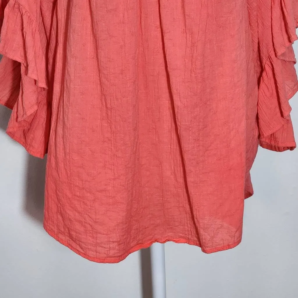 Terra & Sky Coral Pink Blouse with Full Ruffle Sleeve Size 0X Plus Size Pink Top - Image 3