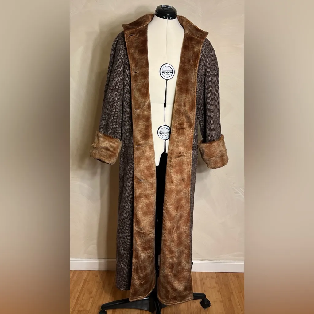 Harve Bernard Brown Tweed Womens Winter Full Length 100% Wool Coat,Ukraine|Sz:10 - Image 2