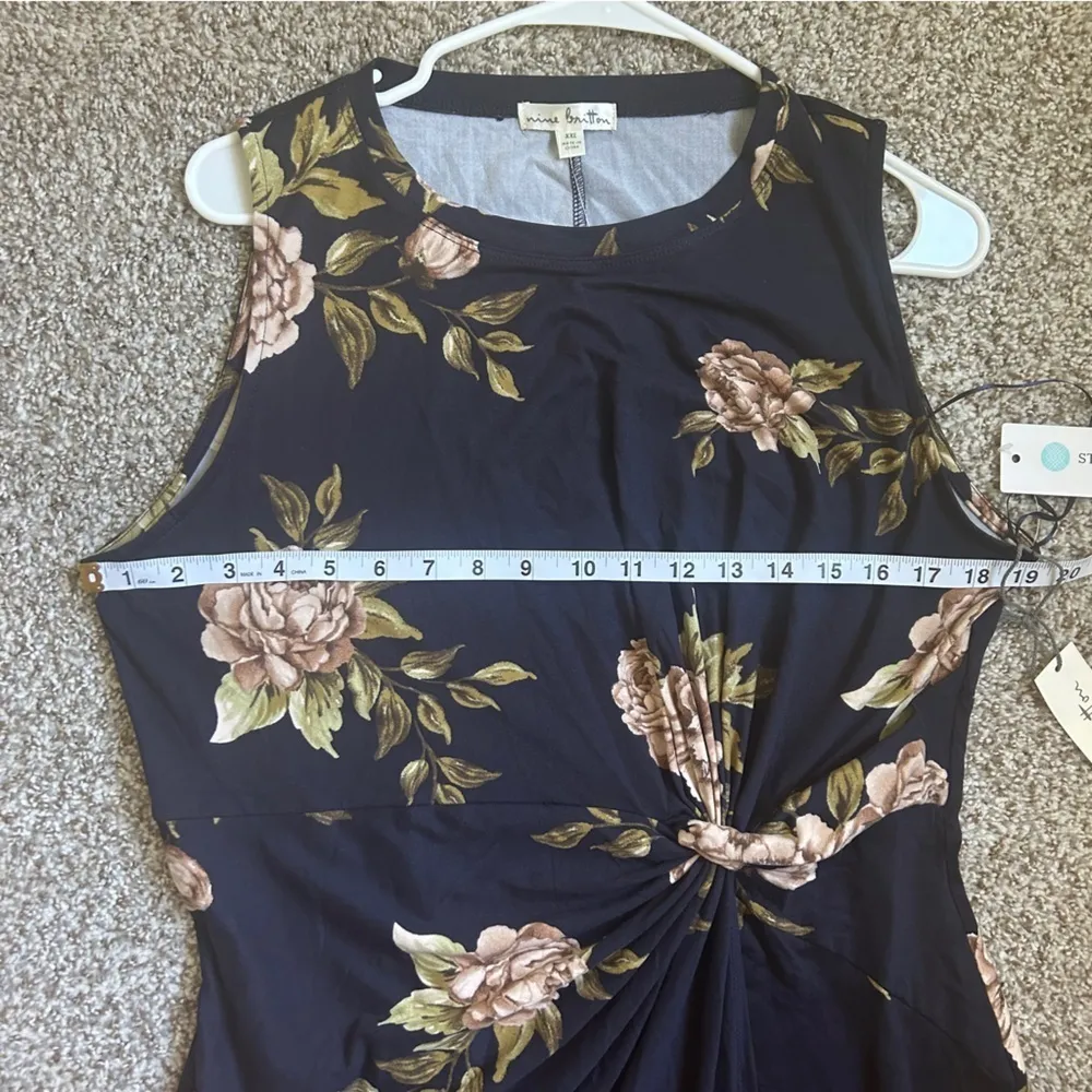 Nine Britton Abigail Brushed Knit Midi Dress Navy Blue Floral Formal Twist XXL - Image 7