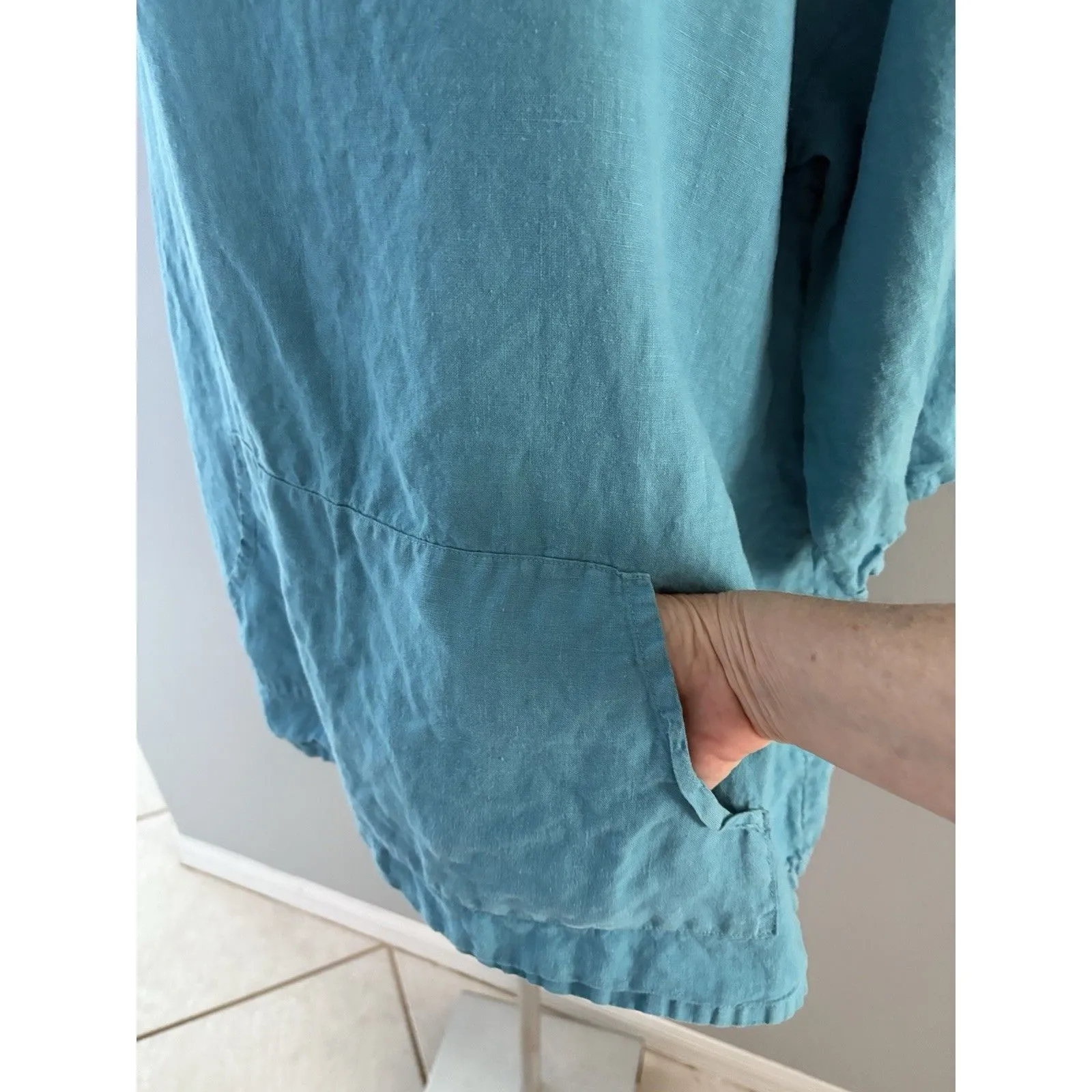 Bryn Walker 100% Linen Tunic Sz Small Blue Lagenlook Oversized Boxy Lightweight - Image 4