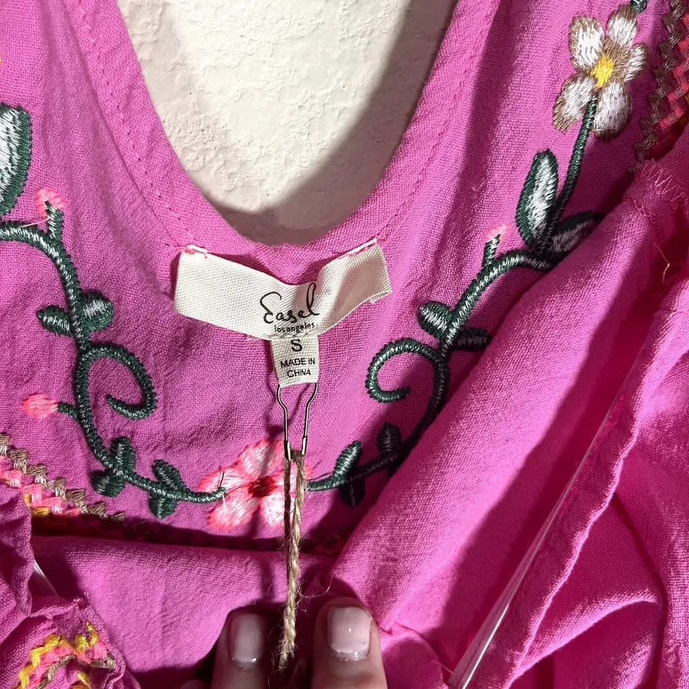 NWT Easel Pink Gauzy cover-up top blouse beachy embroidered tassels sz S NEW - Image 7