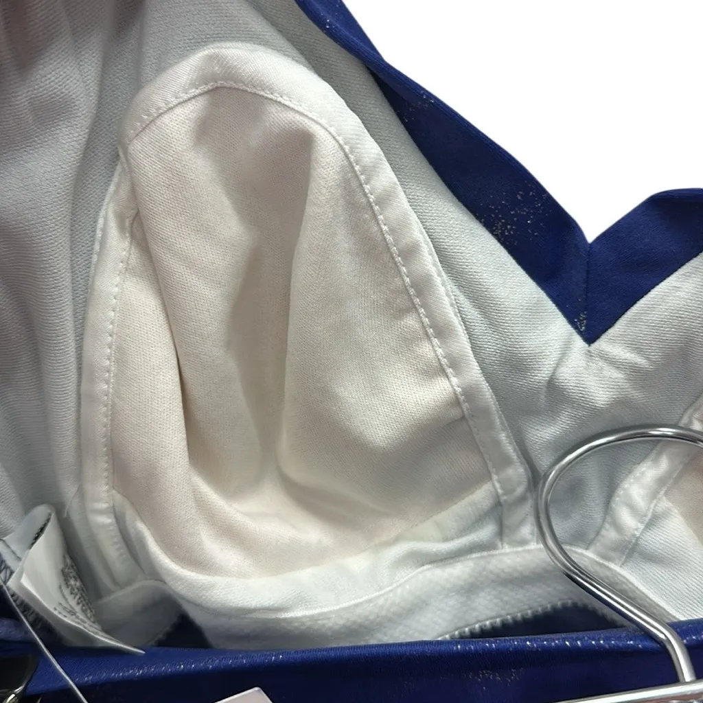 Jantzen  Classics Blue Silver Sparkle Stripe V Neck Shelf Bra One Piece Swimsuit - Image 5