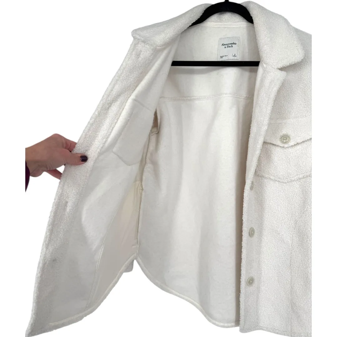 Abercrombie Fitch Women's Sherpa Fleece Shirt Jacket‎ Shacket Cream Size Small - Image 8