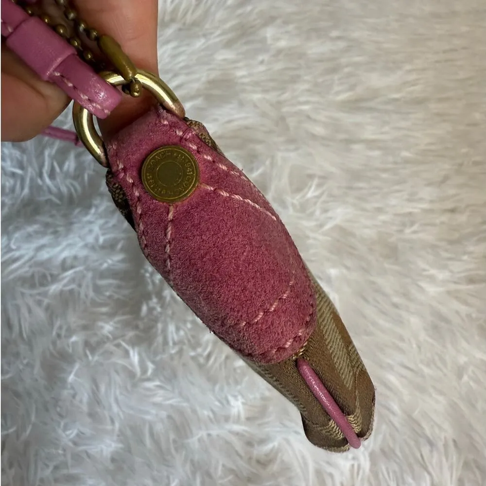 y2k COACH Pink Brown Signature Wristlet - Image 4