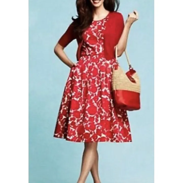 Talbots Fit & Flare Floral Dress Size 6P Red and White Twee Garden Wedding Tea - Image 5