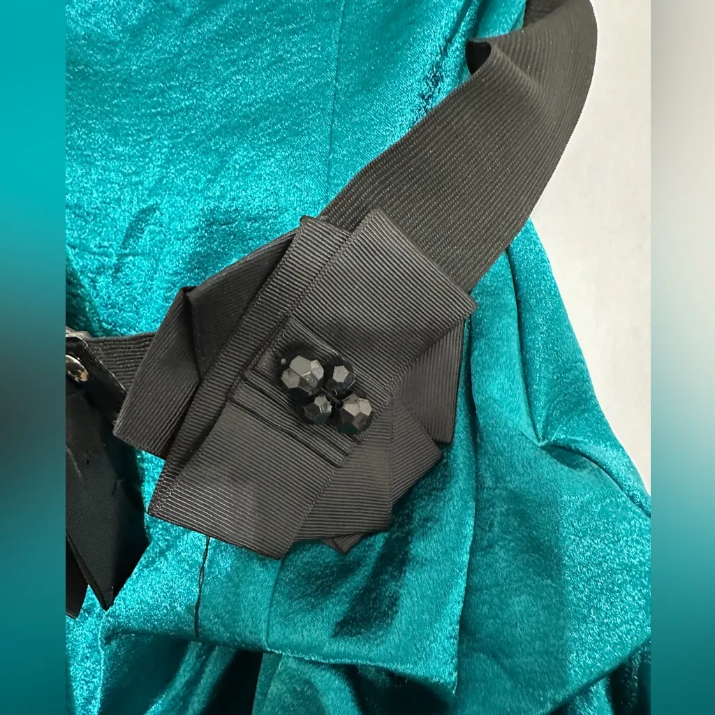 Ruby Rox Teal Strapless Dress Ruffled Skirt & Black Waist Sash Size 7 Juniors - Image 9